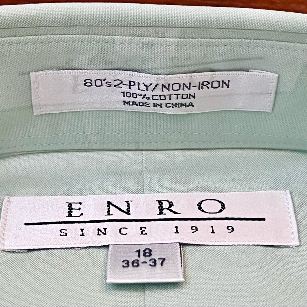 Enro Long Sleeve Shirt Mint Green Button Up Non Iron Men’s Size 18 NWT - Picture 2 of 6